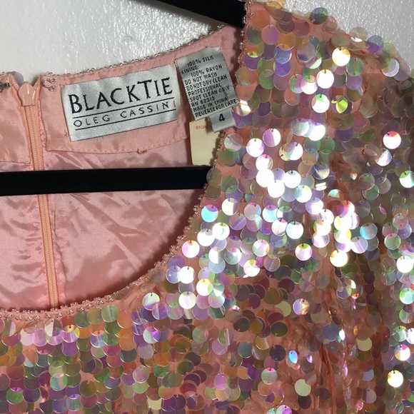 NWT Vintage Sequin Oleg Cassini Pink Silk Jacobsons BlackTie XS Deadstock - Picture 5 of 5